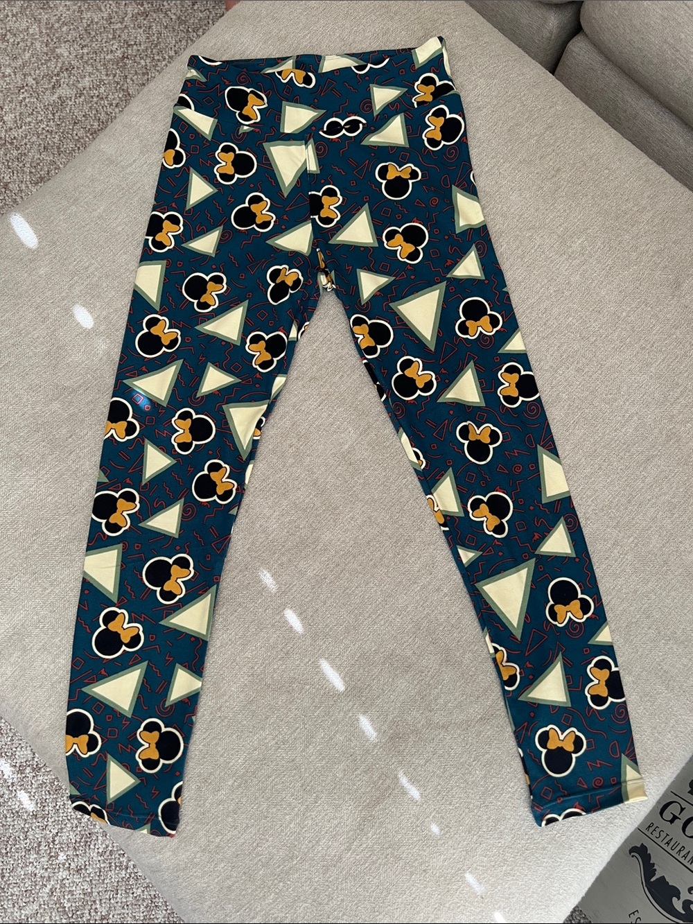 LuLaRoe Teal Geometric & Floral Print Minnie Mouse Leggings
